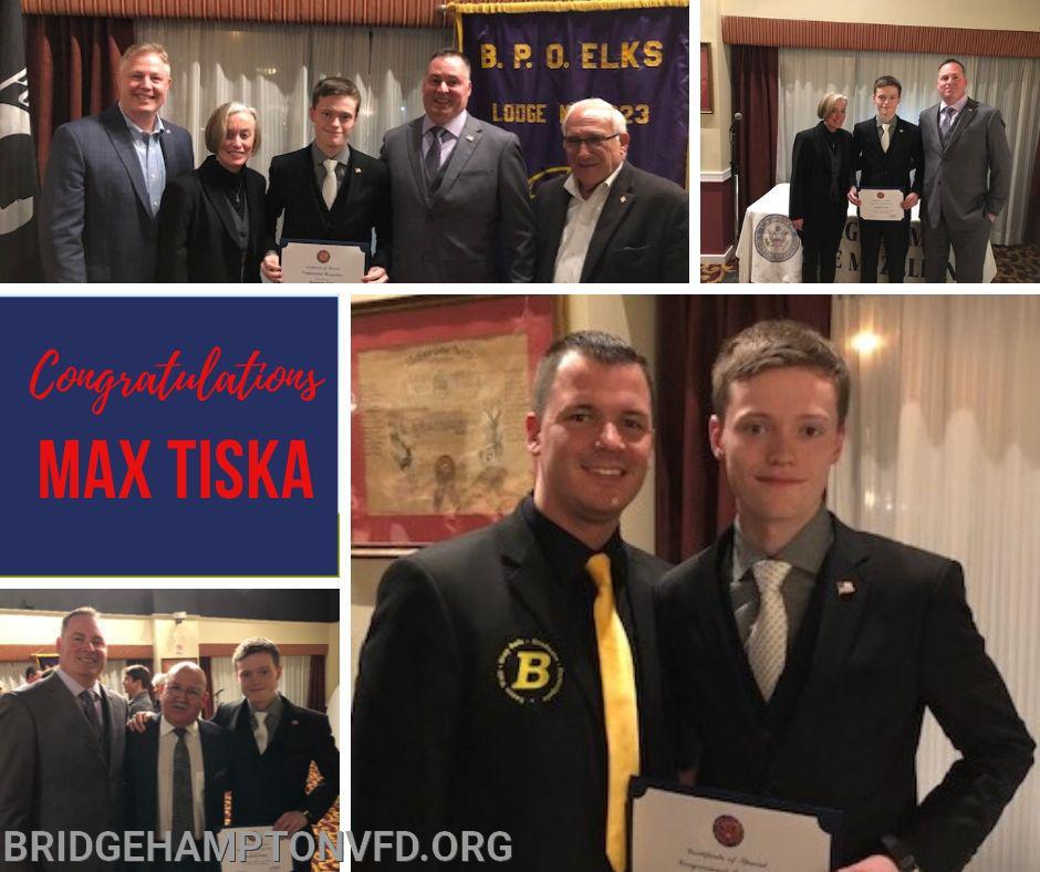 Bridgehampton Fire Dept. Juniors Member Max Tiska receives congressional nomination to the U.S. Naval Academy! Read all about it below!  Congratulations, Max!
(photos and information courtesy of Bridgehampton UFSD.)
January 28, 2020 · 
Congratulations to senior Max Tiska for receiving a congressional nomination from Rep. Lee Zeldin for the U.S. Naval Academy. Max was honored along with other local applicants from across New York’s First Congressional District. The ceremony was held at the Patchogue Elks Lodge with Brookhaven Councilman Neil Foley and Patchogue Mayor Paul Pontieri in attendance.  “We are so pleased to have Max cited for his academic achievement, leadership potential, demonstration of character and participation in extracurricular activities in his nomination,” Principal Mike Miller said. “The Bridgehampton school community is honored to have him as one of our students, and we all congratulate him on this great achievement.”